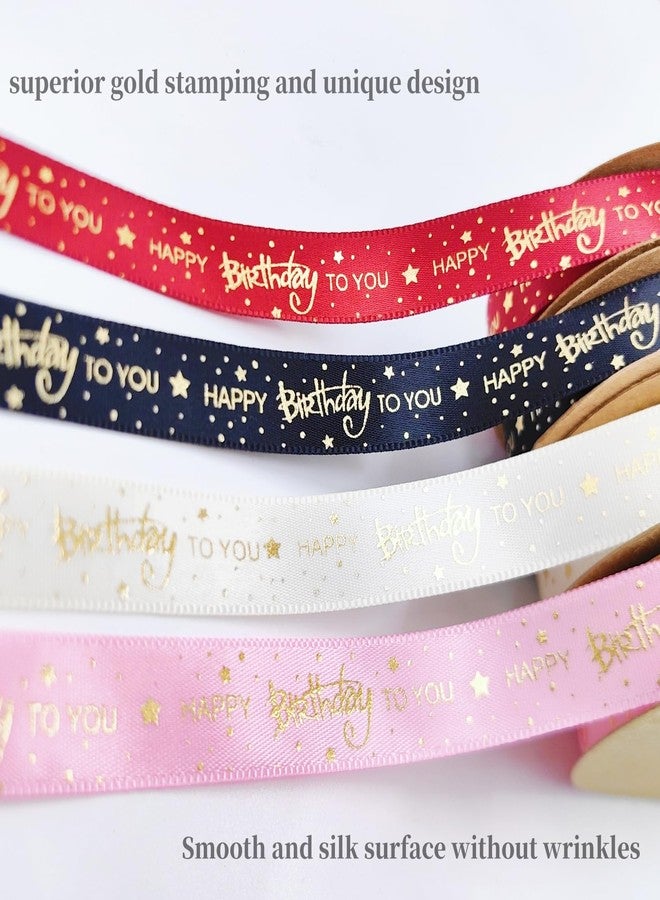 Wonesifee 4 Rolls Happy Birthday Ribbon Cake Decorations 5/8"/1.5cm Satin Gift Wrap Ribbons for Bouquet,Gold Stamping DIY Flower Birthday Wrapping,Craft Bow Making,Party Supplies 4colors 40yards/Pack - Image 4